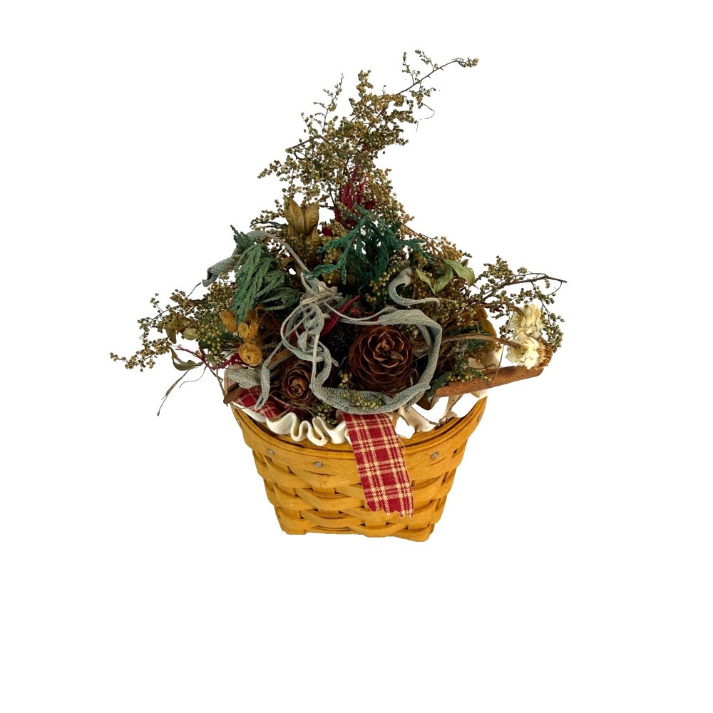 1999 Longaberger Oregano Basket w/Dried Flowers & Liner 5"L x 3"W x 3.5"H
